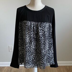 Print Flowy Long Sleeve Blouse Black and White